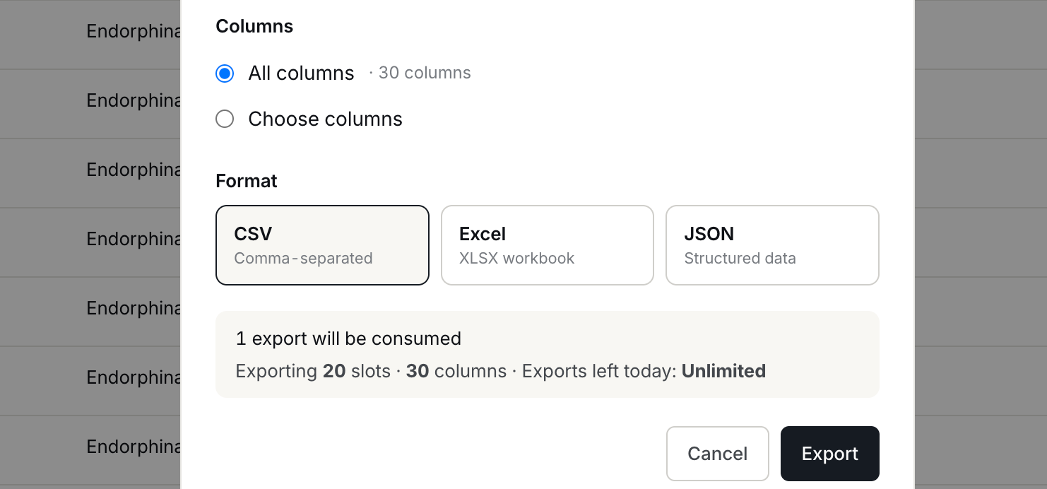 Configuring an export