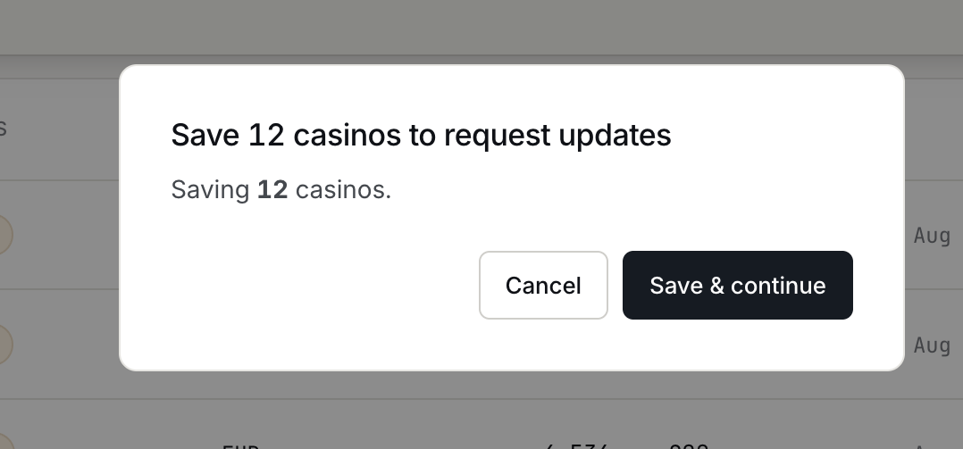 Requesting updates on selected casinos